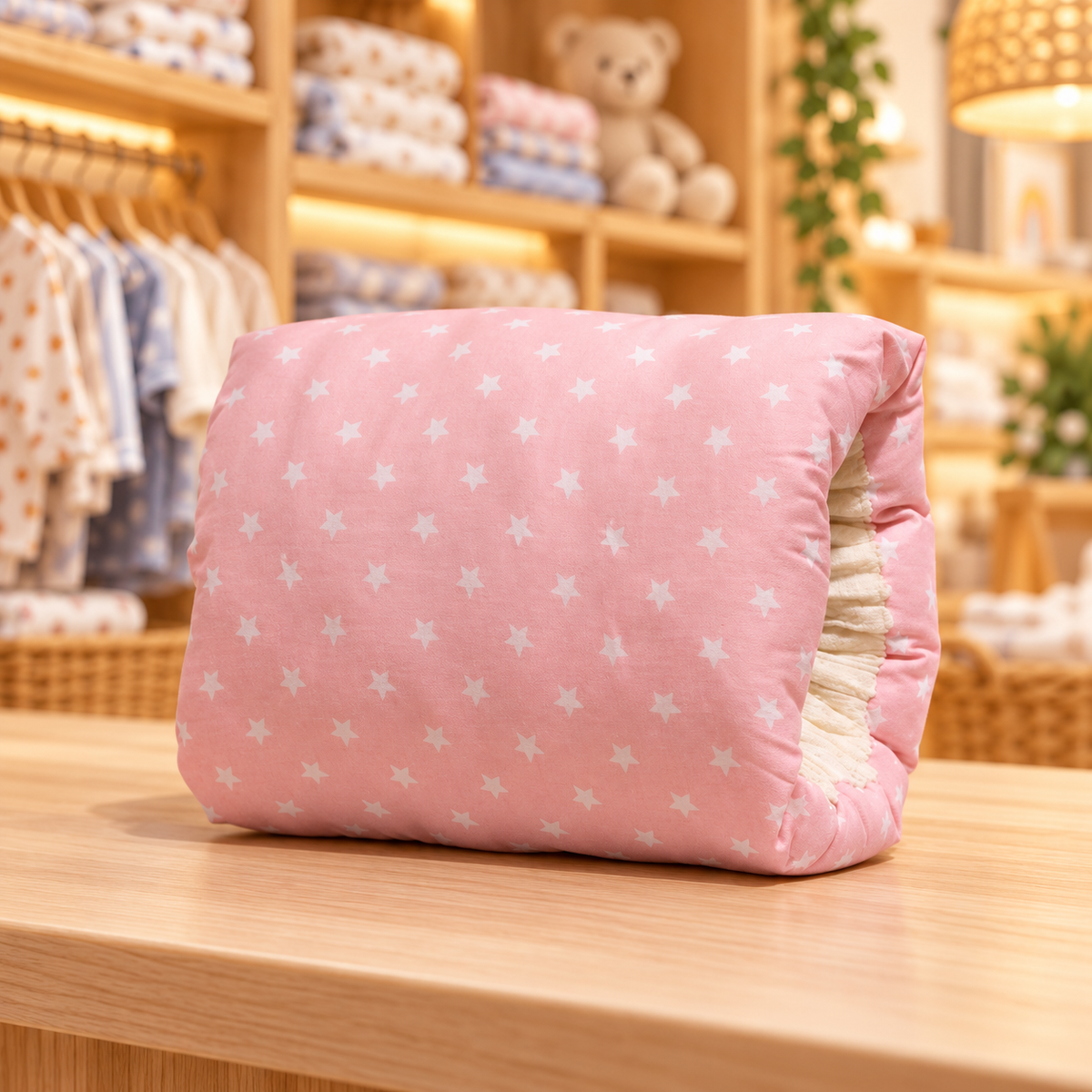 Pink Stars nursing arm pillow in Charlie's shop